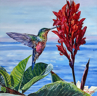 Oiseau, fleur et mer en Polynésie.